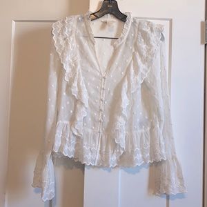 White embroidered long sleeve blouse